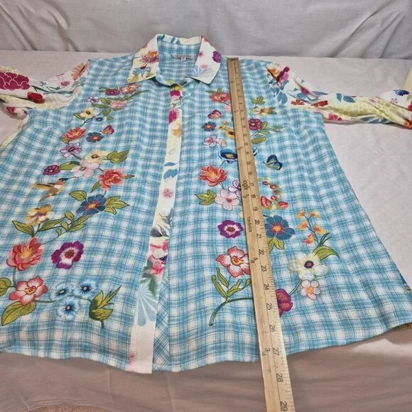 John Mark Women’s Shirt Top Embroidered Floral 3/4 Sleeve Button  Tunic  (9) - Picture 8 of 12